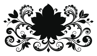 Elegant Black and White Ornamental Pattern with Swirls and Flourishes, On White Background
