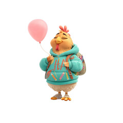 Happy Rooster with Balloon, Back to School