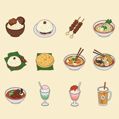 Asian food set Vector illustration.