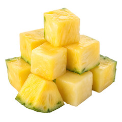 Pineapple cubes pile isolated on white background