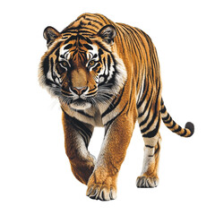 Obraz premium Majestic bengal tiger walking forward isolated on transparent PNG