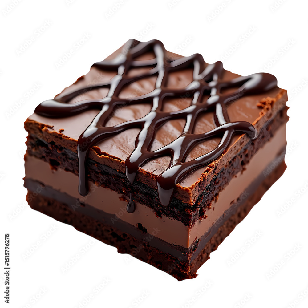 Aufkleber a close up of a square slice of chocolate cake with chocolate drizzle isolated on transparent backgr