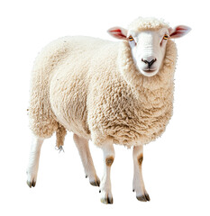 Fototapeta premium A fluffy white sheep standing isolated on transparent PNG