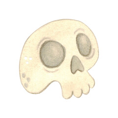 White human skull isolated, cartoon, witch