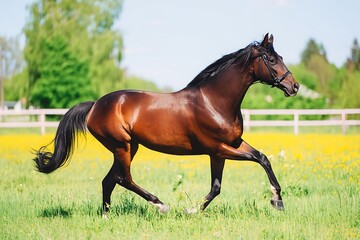 Fototapeta premium Horse galloping freely in a meadow