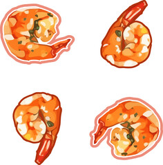 Set of fresh shrimp and seafood vector illustration with healthy food design elements