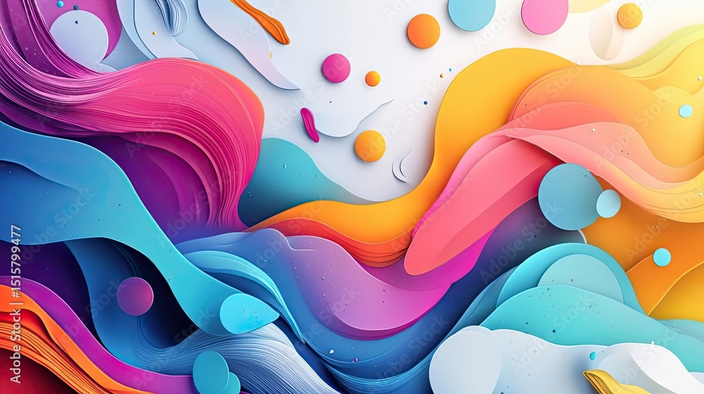 Aufkleber abstract background featuring colorful waves and circles in a playful composition style