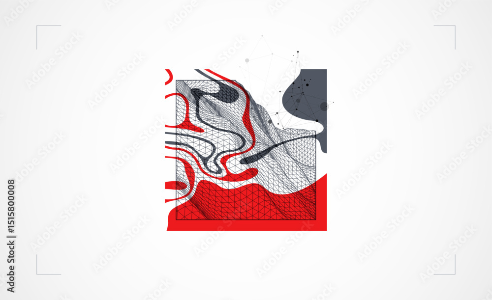 Aufkleber Abstract art wireframe background. Modern science or technology art elements. Surface illustration. Hand made vector.