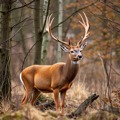 Obraz premium Red Deer in Natural Habitat During Rutting Season European Wildlife
