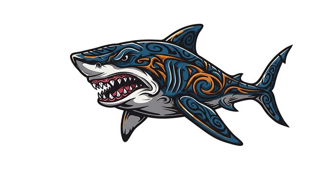 vector art line of angry shark with fire effect and siluet effect suitable for mockup and logo product of team animated theme isolated white background