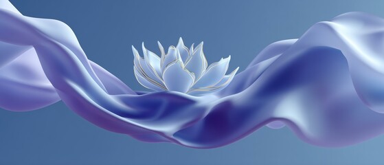 Lotus flower glowing softly within a flow of translucent waves in blue and violet tones