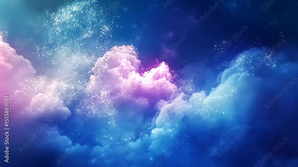 Poster ethereal cosmic clouds illuminated by soft colors, creating a dreamy atmosphere in a vast sky