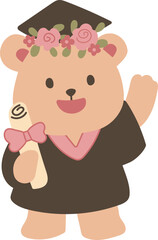 Hand-Drawn Bear Graduation Illustration