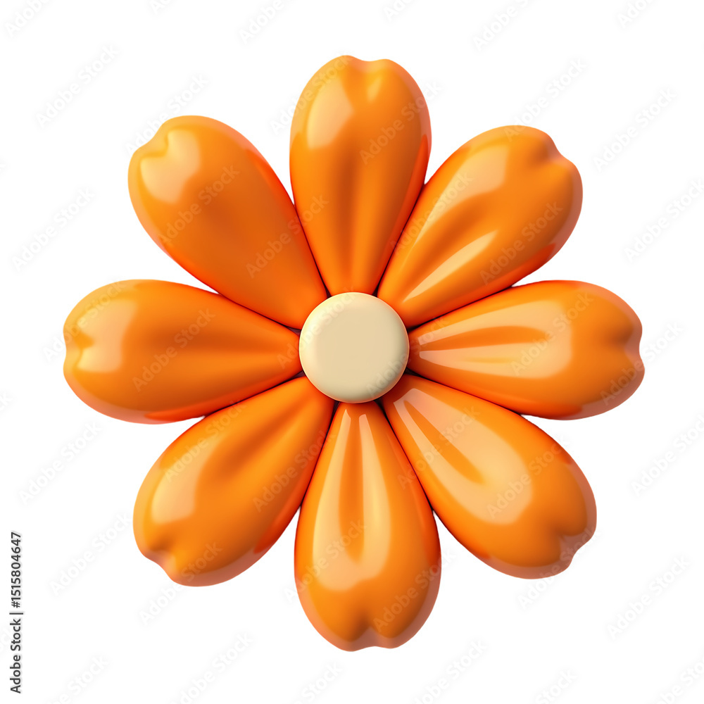 Poster a glossy orange flower with a cream colored center on a plain in a top down view isolated on transpa