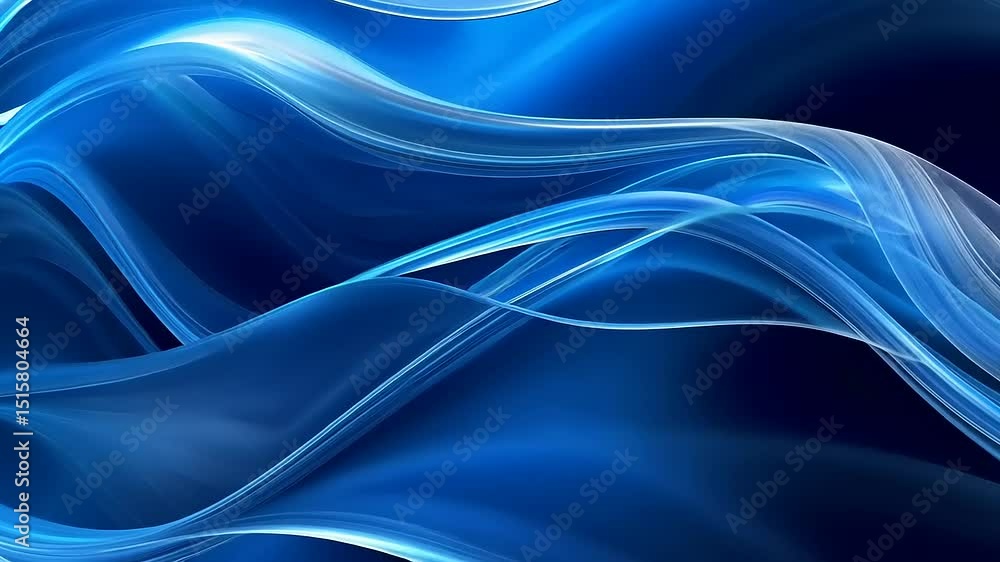 Poster abstract blue waves flowing seamlessly across a dark background, creating a tranquil and dynamic atm
