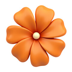 A close up of an orange flower with six petals and a white center in a  isolated on transparent background