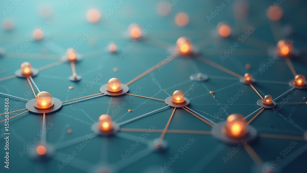 Aufkleber abstract network connection with glowing nodes and lines, data visualization
