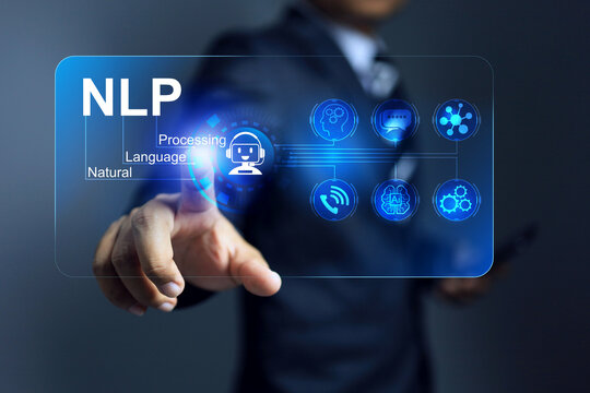 Businessman pointing on NLP natural language processing for command and support ai automation working and big data analysis communication in auto chatbot and machine learning - Powered by Adobe