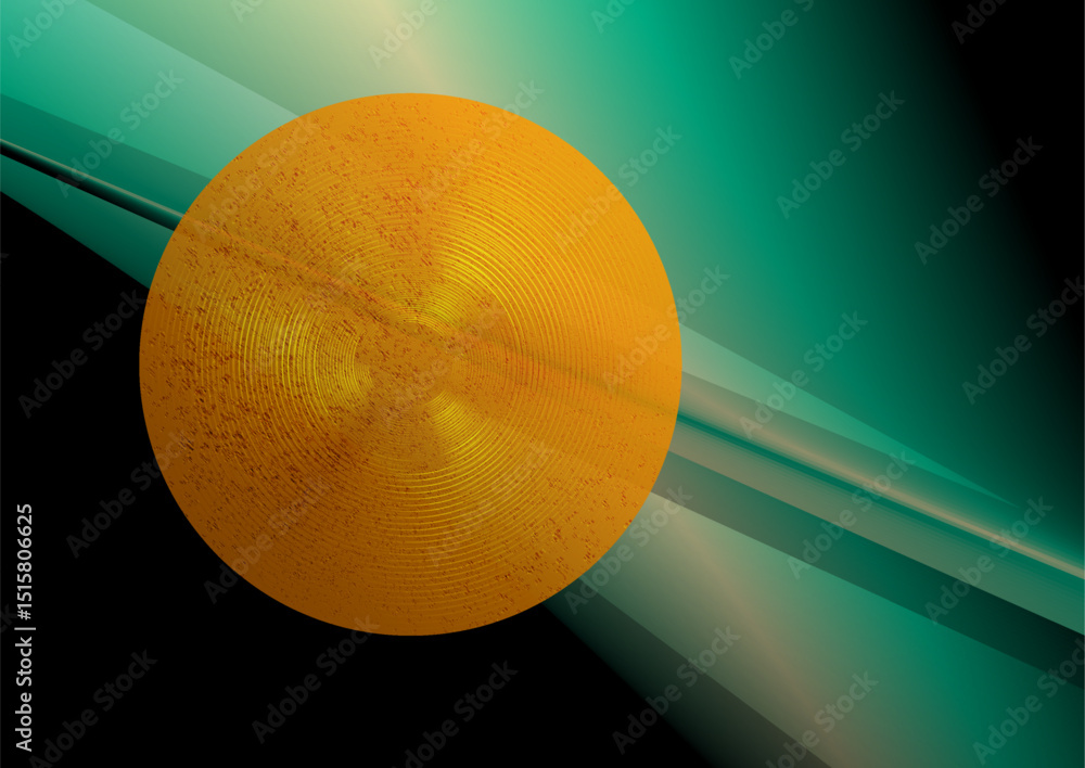 Aufkleber Abstract golden circle with grunge grainy texture on the turquoise smooth background. Geometric vector design