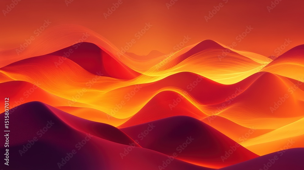 Poster warm abstract landscape of glowing orange and red waves creating a dynamic and energetic background 