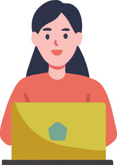 Working on Laptop Flat Vector Illustration