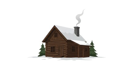 Winter Log Cabin Illustration