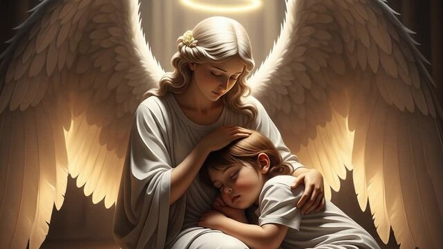 Angel comforting grieving soul with gentle embrace