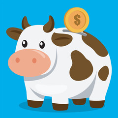 Illustration of Cow Piggy Bank Saving a Coin