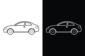 Fototapeta premium Vector Car Icon in Line Art Style. Isolated Black and White Design
