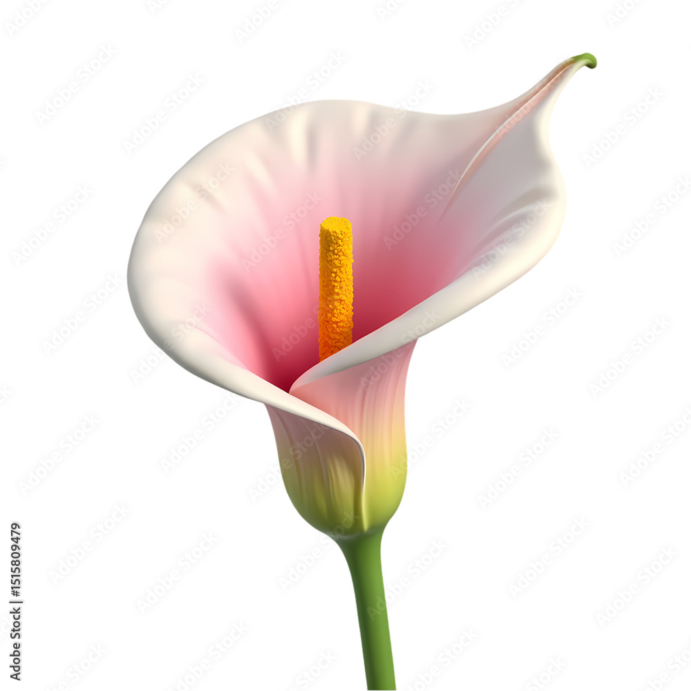 Poster isolated close up of a pink and white calla lily with a yellow stamen image isolated on transparent 