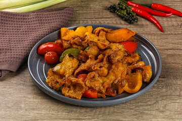 Asian cuisine - roasted crocodile meat