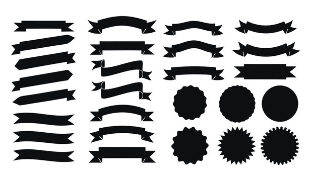 Ribbon Vector, Simple Outline Banner Set, Decorative Elements for Design
