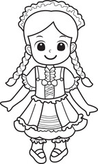 Coloring pages of kids costume in halloween party.