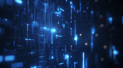 Fototapeta premium Abstract blue technology design with glowing fiber optic lines and light spots creates a futuristic digital texture for internet and data concepts