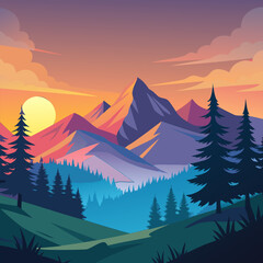 Sunset over Majestic Mountains. A Serene Landscape