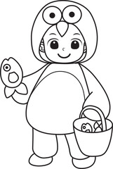 Coloring pages of kids costume in halloween party.