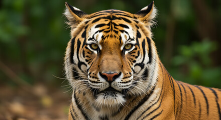Majestic Tiger Portrait A Close-Up View of a Powerful and Beautiful Wild Cat
