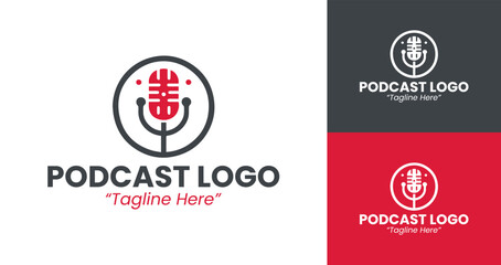 Vibrant and Trendy Podcast Logo Design with Red and Purple Microphone for Branding and Business
