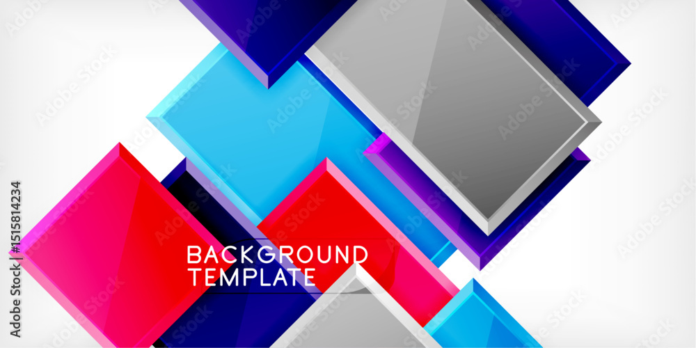 Poster Abstract geometric design. Overlapping squares create vibrant color gradients. Modern template for backgrounds, presentations.
