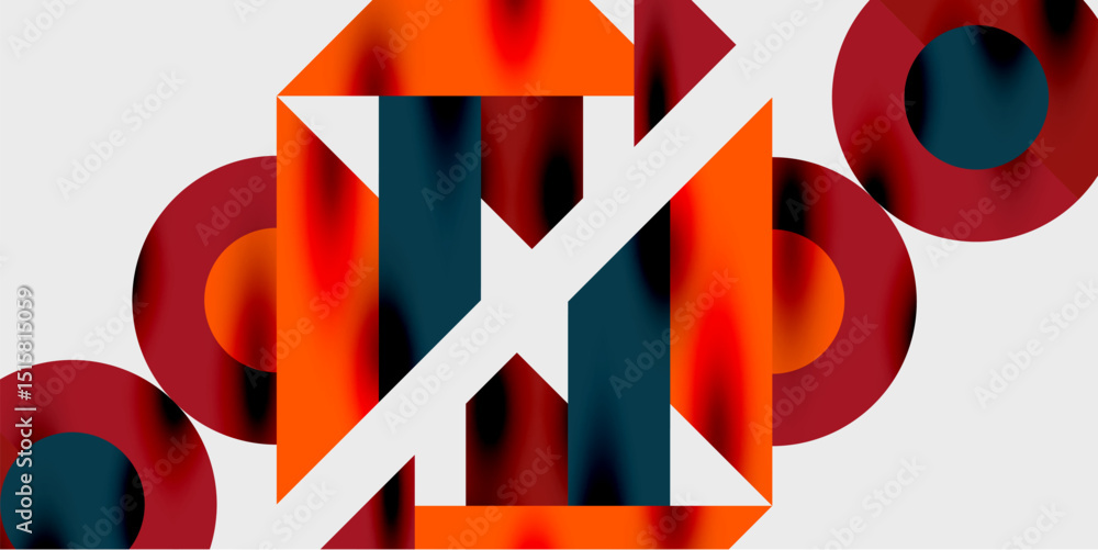 Poster abstract geometric composition. bold colors, shapes overlap, creating dynamic visual impact. modern 