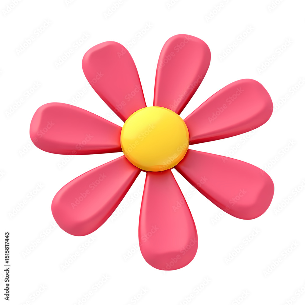 Poster a pink flower with a yellow center in a rendered style with soft lighting isolated on transparent ba