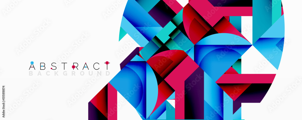 Poster geometric shapes overlap, creating vibrant colorful abstract design. modern composition utilizes gra