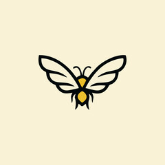 A simple logo featuring the silhouette outline of an open bee's wings