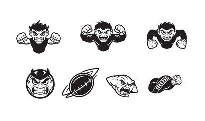 Fototapeta premium Aggressive mascot and sports ball emblems collection illustrating football and rugby themes