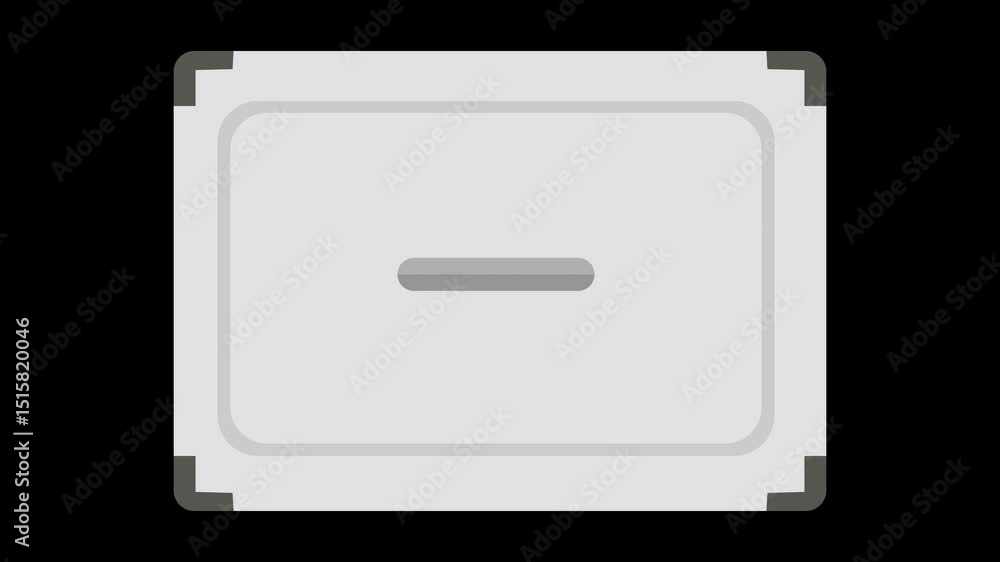 Poster animated gray storage box with lid opens in smooth graphic style for presentations on a transparent 