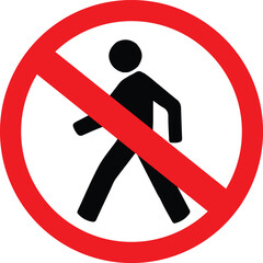 no pedestrians sign with red circle and black silhouette icon