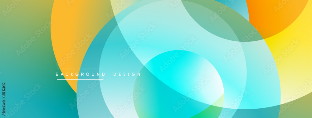 Poster abstract colorful shapes overlap. gradient teal, orange hues create dynamic visual effect. modern de