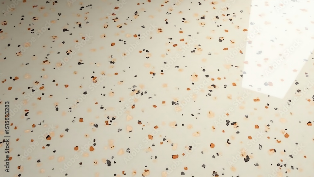 Poster close-up of polished terrazzo surface with speckled pattern and glossy finish