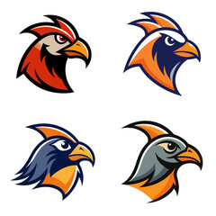 Fototapeta premium Collection of four stylized eagle head logos with varying color schemes and sharp design elements