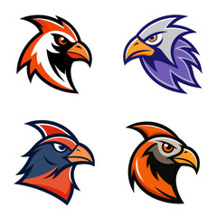 Fototapeta premium Collection of four stylized eagle head logos in various colors and design variations displayed on white background